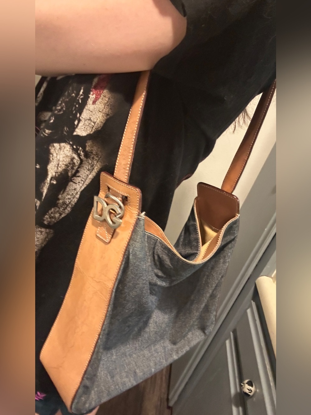 DOLCE & GABBANA Denim & Leather Slouchy Hobo Shoulder Bag VTG Y2K - Picture 5 of 16